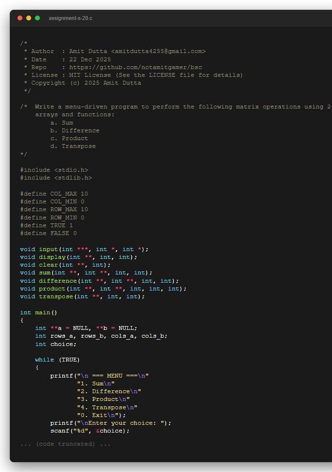 Write a menu-driven program to perform the following matrix operations using 2-D arrays and functions: a. Sum b. Difference c. Product d. Transpose